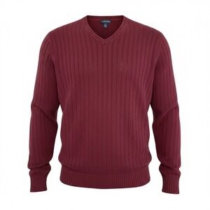 Lands' End Men's XL Burgundy Ribbed V-Neck Sweater 100%‎ Cotton